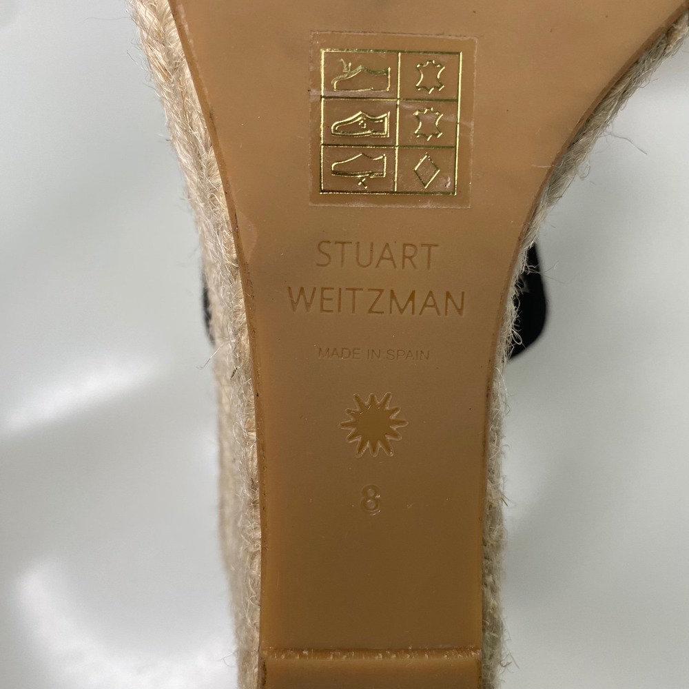 Stuart Weitzman Lexia Espadrille Wedge Sandal Ankle Strap Black Suede Size 8 - Picture 8 of 13